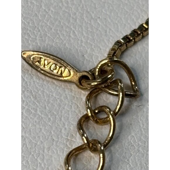 Avon Gold-Tone Necklace With Teardrop Blue Crystal Pendant - Picture 6 of 8